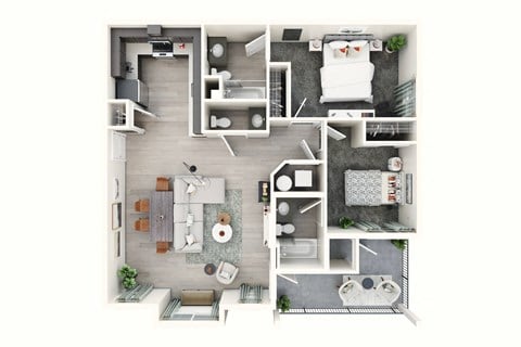 Floor plan for 2 beds, 2.5 baths, 1011 sqft